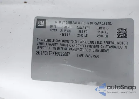 2014 Chevrolet Camaro 2Lt z USA, uszkodzony, nr VIN 2G1FC1E3XE9229687